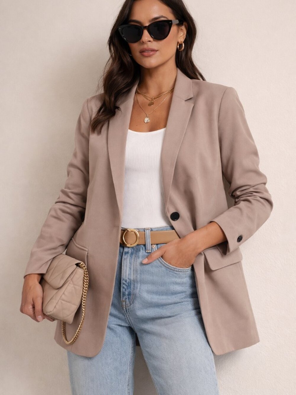 H&M Blazer Taupe Tailored Lined M